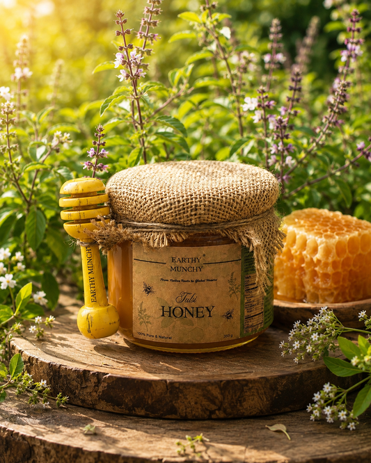 Earthy Munchy Tulsi Honey styled shot
